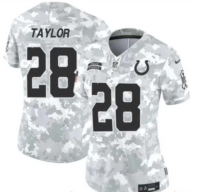 Womens Indianapolis Colts #28 Jonathan Taylor 2024 F.U.S.E Arctic Camo Salute To Service Limited Stitched Jersey Dzhi